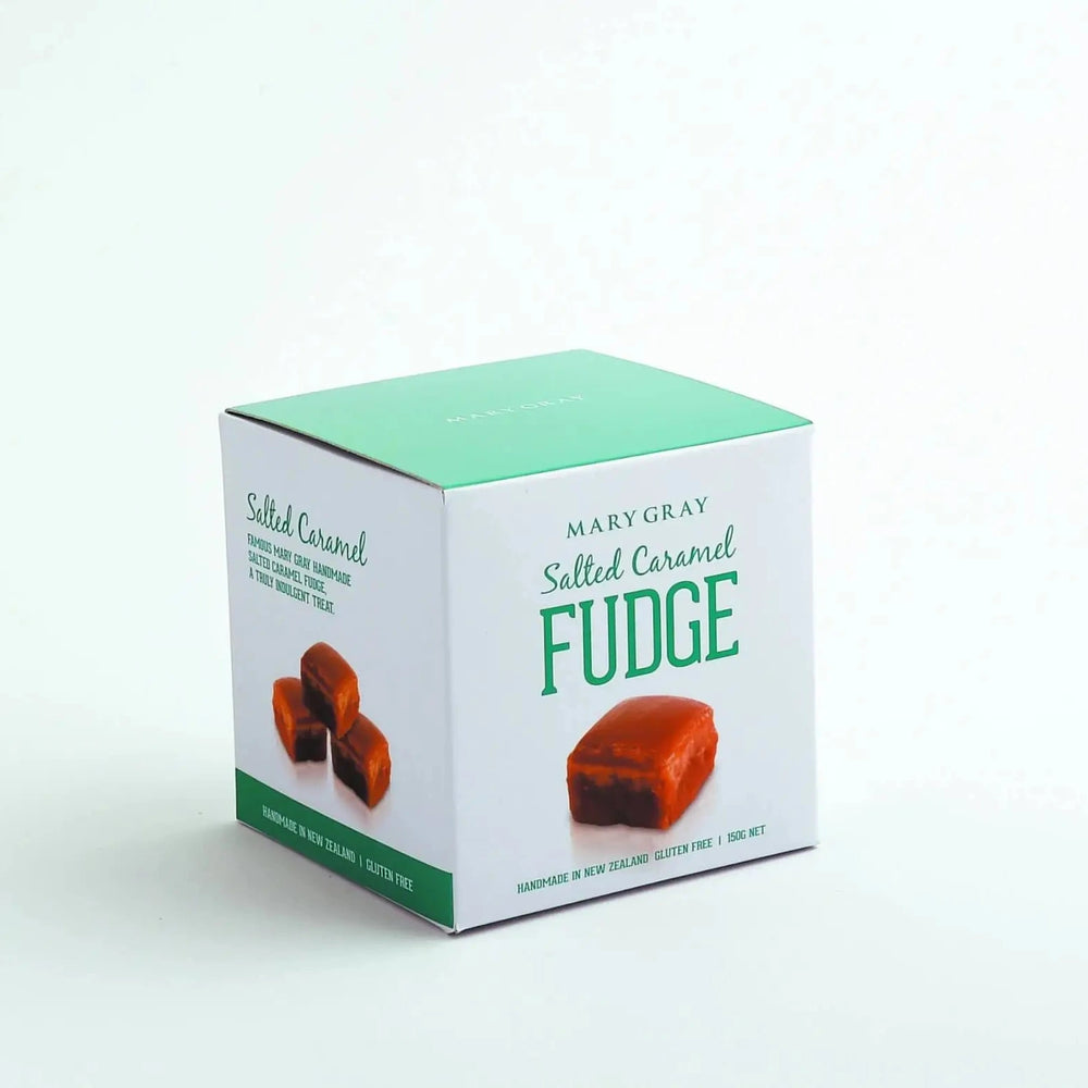 Box of Mary Gray Salted Caramel Fudge on a white background